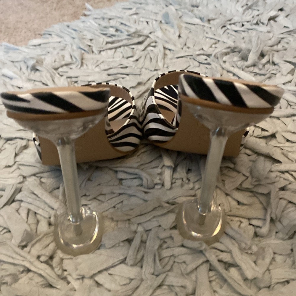 Zebra Pu Square Toe High Cake Stand Heeled Mules - Picture 6 of 7